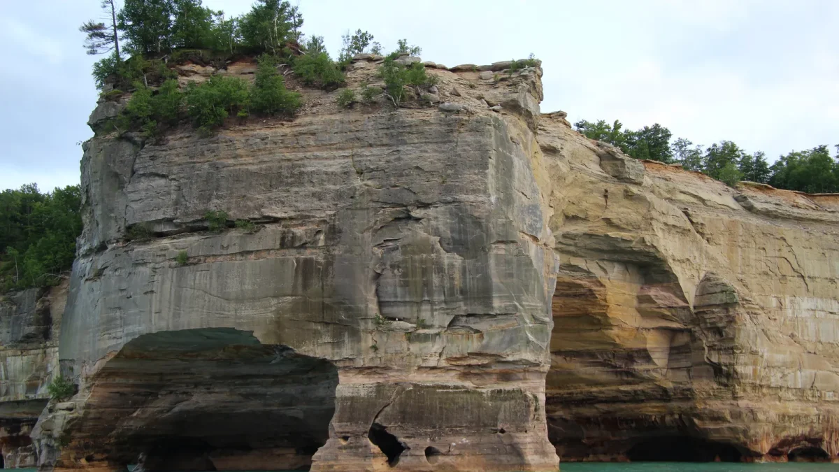 Sandstone cliff arch at Pictured Rocks National Lakeshore, Michigan